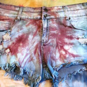 Womens Strechy Tie Dye Jean Shorts